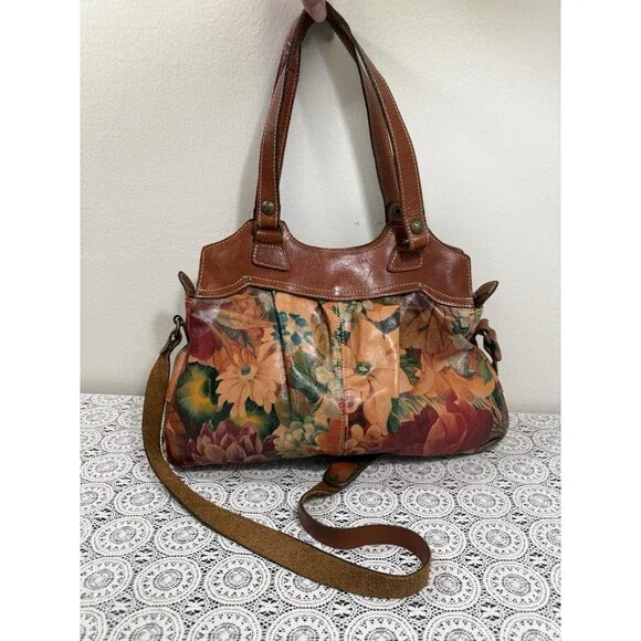 PATRICIA NASH LRG SATCHEL SHOULDER HANDBAG FLORAL PRINT ITALIAN LEATHER DUST BAG - Picture 5 of 15